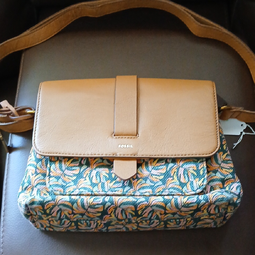 Fossil Tan and Patterned Crossbody Bag